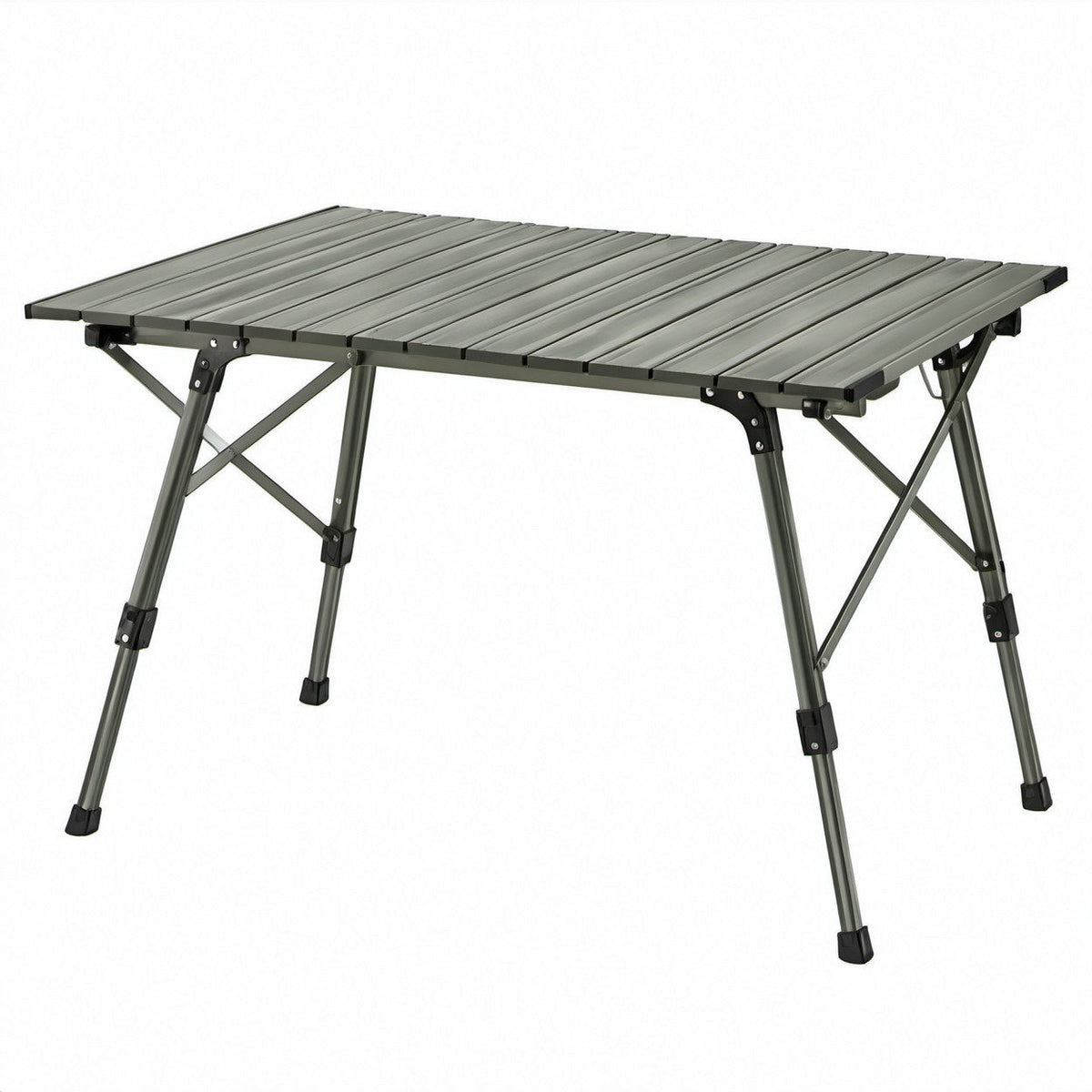 Składany aluminiowy stół kempingowy oliwkowozielony/czarny 120 x 60 cm, wysokość 55–65 cm