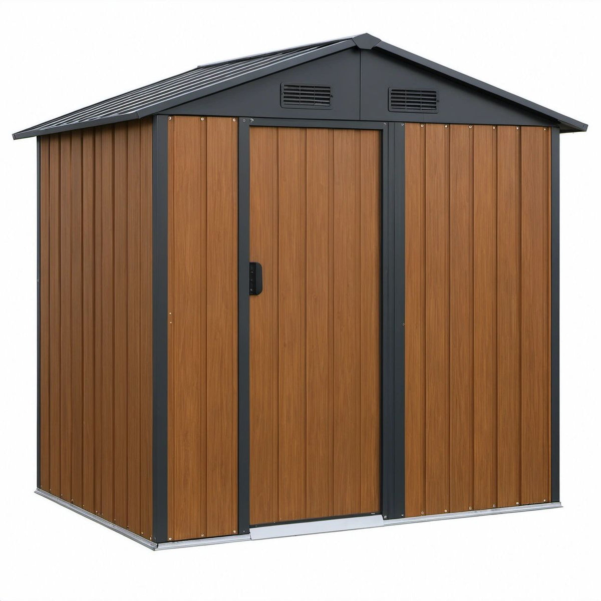 Stalowy schowek ogrodowy 213 × 130 × 173 cm z dachem dwuspadowym, brązowo-antracytowy