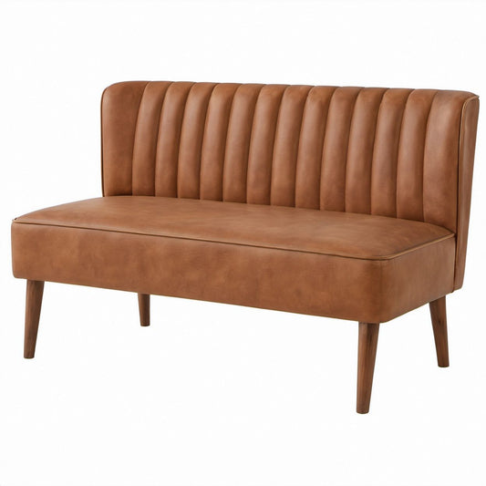 Brązowa sofa dwuosobowa ze skóry syntetycznej PU, 120 × 65 × 85 cm