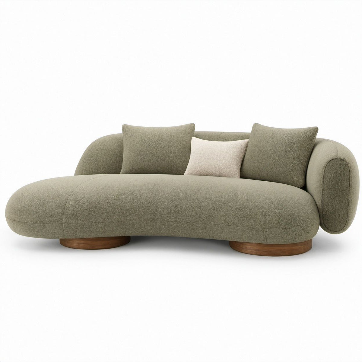 Owalna sofa trzyosobowa oliwkowozielona z tapicerką bouclé, 230 × 105 × 75 cm
