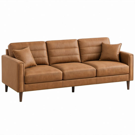 Trzyosobowa sofa karmelowa ze skóry syntetycznej PU 210 x 88 x 85 cm