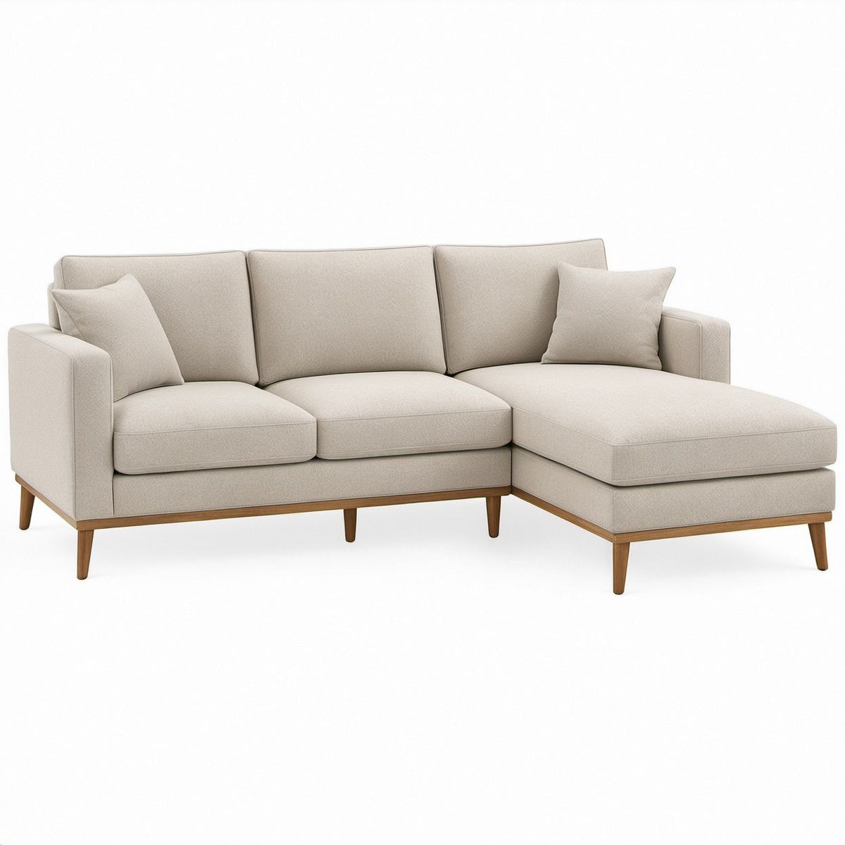 Beżowa sofa narożna prawostronna z szezlongiem, 3-osobowa, 230 × 155 × 85 cm