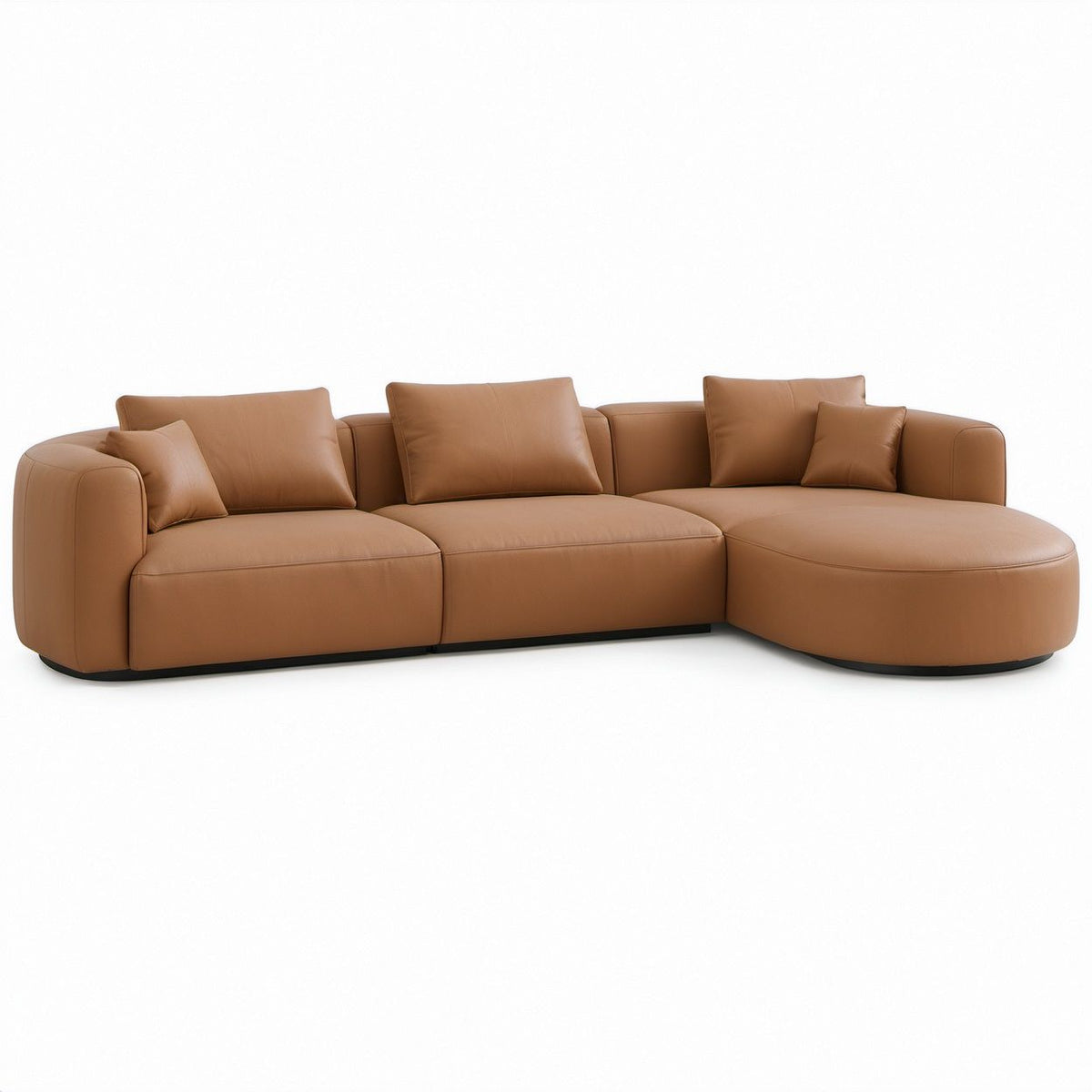 Sofa narożna prawostronna z szezlongiem, koniakowa/czarna, 320 × 210 × 82 cm