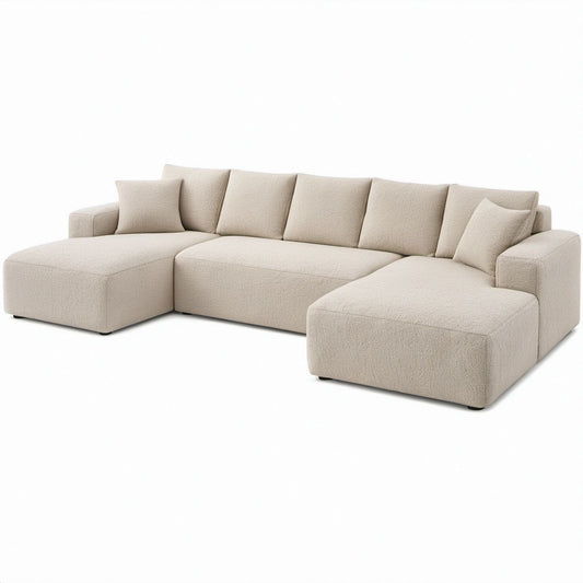 Kremowa sofa modułowa U z tapicerką bouclé, 300 x 170 x 85 cm