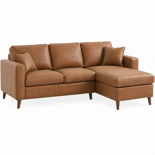 Brązowa sofa narożna z prawostronnym szezlongiem ze skóry syntetycznej PU, 230 x 150 x 85 cm