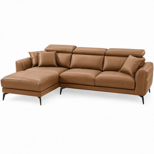 Lewostronna sofa narożna z szezlongiem, brązowa/czarna, 280 x 165 x 85 cm