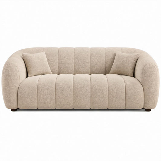 Dwuosobowa zaokrąglona sofa bouclé beżowa 180 x 90 x 75 cm